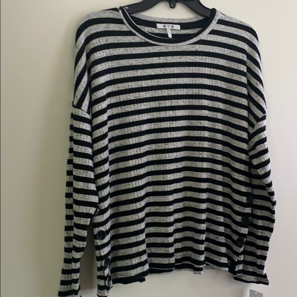 Three Dots Grey Stripe Sweater Knit Sz M NWT
